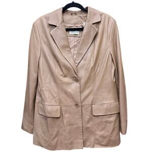 Lord & Taylor Leather Blazer Size Large Tan Brown Chic Clean Girly Parisian